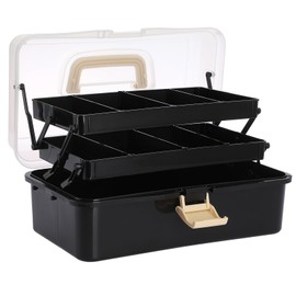 IGNPION 3 Layer Craft Stackable Storage Box 7-compartment Mulit Purpose Dividers Storage Container for Storing&Organising Toys, Arts Crafts, Stationery, Sewing, Fishing Tackle, Black+Beige