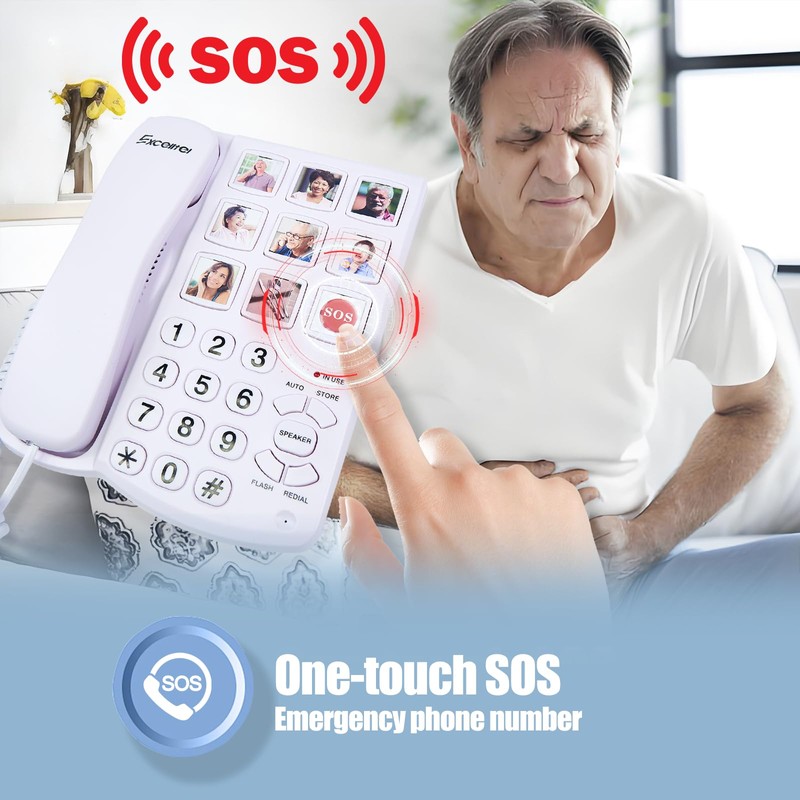 Excelltel Big Button Phone for Seniors, Corded Landline Telephone with