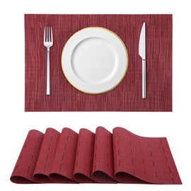 HIUOUIH Placemats, Set of 6, 45 x 30 cm, Washable Place Mats, Rectangular Place Mats, Wipe-Clean, Non-Slip, Heat-Resistant, Anti-Fouling, Washable Place Mats for Home, Kitchen, Restaurant, Red