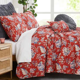 Southshore Fine Living, Inc. Oversized King Quilt Bedding Set 7-Pieces with Quilt, Pillow Shams, Euro Shams, 2 Throw Pillows; Boho Bedding Set with King/California Size Quilt, Jacobean Red Bedspread
