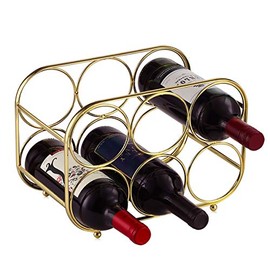 Buruis 6 Bottle Countertop Wine Rack - Wine Holder for Red White Wine Storage - Freestanding Metal Wine Rack - Modern Tabletop Bottle Holder - Gold