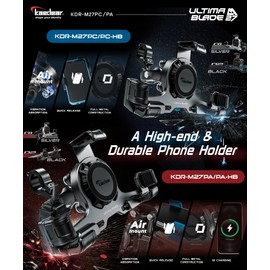 Kaedear Motorcycle Phone Mount, Aluminum, Premium Phone Holder, Anti-Vibrations, Quick Release Button, Durable, Anti-Theft Mount, Ultima Blade KDR-M27PC-BK (Black)