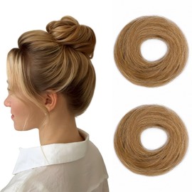 Hairro Hair Bun Hair Piece Human Hair Messy Bun Scrunchies Real Hair Updo Hairpieces Remy Donot Elegant Chignon Easy Bun Brown Bun Extensions For Women 2PC 46g #12 Golden Brown