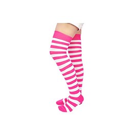 Everything Legwear Striped Thigh High Womens Socks - Over the Knee Stockings (Pink/White)
