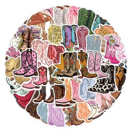 55PCS Cowboy Boots Stickers, Country Western Cowgirl Decals Vinyl Waterproof Sticker for Water Bottle Laptop Luggage Skateboard Guitar Scrapbook Phone Gifts for Teens Girls Adult (Multiple Colors-A)
