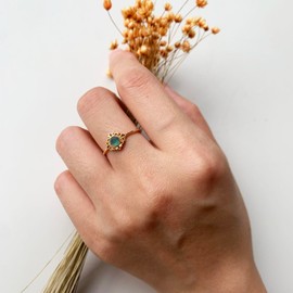 YESLADY Green Onyx Ring Gold Plated Stone Ring For Women Rose Cut Dainty Rings Gemstone Christmas Promise Jewelry