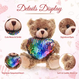 Made By Aliens Plush Stuffed Animal Mocha Heart Bear – Love You Bears- Toy for Kids & Adults Valentine's Day - Embroidered Heart Pillow (6 Inch, Colorful Heart)