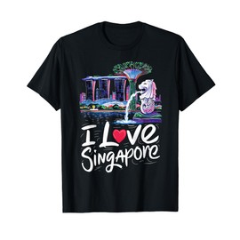 I Love Singapore City Skyline with Merlion Design T-Shirt
