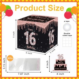 16th Birthday Money Box Cash Gifts for Girls Sweet 16 Birthday Gifts Surprise Money Gift Boxes for Cash with Pull Out, Black Rose Gold 16th Birthday Decorations for Girls