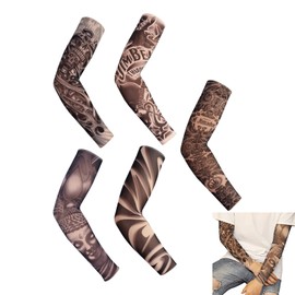 HBYMYDA Pack of 5 Tattoo Sleeves Fake Temporary Tattoos Arm Sleeves Arm Sun Protection Cases for Carnival Fancy Dress Party for Men and Women, multicoloured