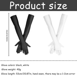AWAVM 2 Pairs Long Elbow Satin Gloves 21 Inch Stretchy Elbow Length Gloves 1920s Opera Gloves Bridal Party Wedding Prom Evening Party Dance Gloves for Women, black