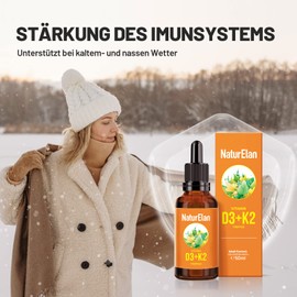 NaturElan Vitamin D3 K2 High Dose Drops - 50 ml, 1000 IU Vitamin D3 per Drop, Vegetarian, No Additives, Produced in Germany