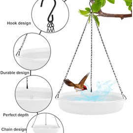 Slzhds Baño para Aves Colgante, Baño Colgante para Pájaros, 8.86 Pulgadas Bebedero para Aves Colgante, Baño de Pájaros Alimentador de Pájaros Colgantes, para Jardín o Patio o Exterior (Blanco)