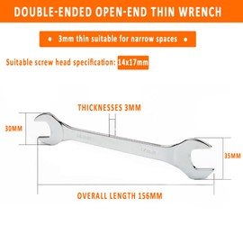 Double End Spanner Vogueing Tool 14x17MM Ultra Thin Spanner Open Ended Flat Spanner Metric for Use Under Limited Space Conditions (Pack of 1)