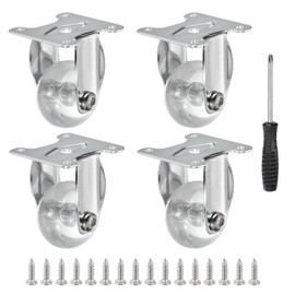 PATIKIL 1.5 Inch Fixed Caster Wheels, 4 Pcs Clear PU Rigid Caster Wheels Non-Swivel Furniture Wheels 165 Lbs with Screws Screwdriver for Cabinet Workbench Cart Trolley