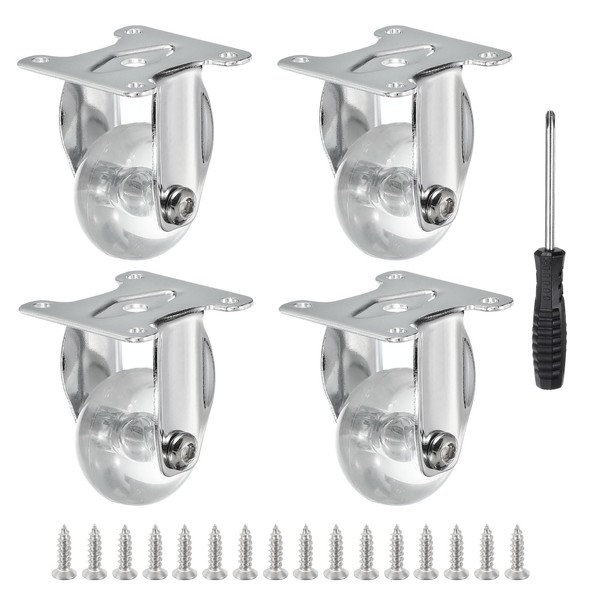 PATIKIL 1.5 Inch Fixed Caster Wheels, 4 Pcs Clear PU