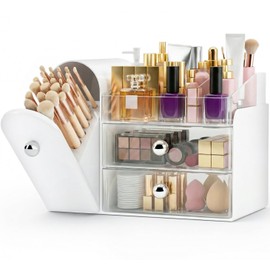 Makeup Organizer Countertop with Makeup Brush Holder,White