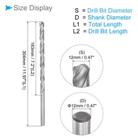 CoCud Ultra Long Twist Drill Bit, Drill Diameter 0.5 inches (12 mm), Total Length 12 inches (304 mm), High Speed Steel Twist Drill Bit, For Copper Metal Woodworking