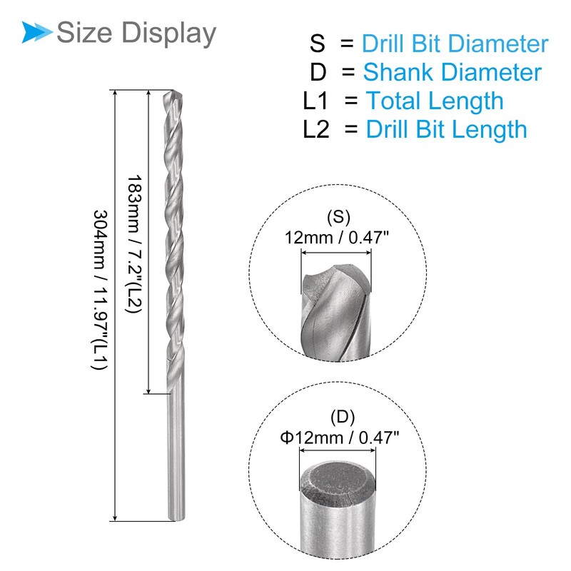 CoCud Ultra Long Twist Drill Bit, Drill Diameter 0.5 inches