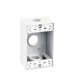 Sealproof 1-Gang 3 Hole 3/4-Inch Weatherproof Rectangular Horizontal Electrical Outlet Box with Three 3/4" Outlet Holes, Single Gang, UL Listed, White