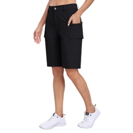 MoFiz Women's Walking Hiking Cargo Shorts 10" Quick Dry UPF50+ Summer Outdoor Camping Travel Golf Shorts Black Size EU 2XL