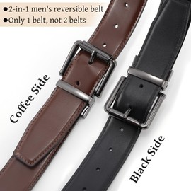 KASBAH Men's Reversible Leather Belt Work Casual Belt Two-in-One Belt With Rotated Buckle Double Sided Men Dress Belt