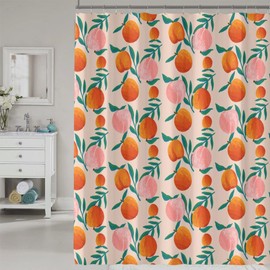 COSEVIER Peach Shower Curtain, Vibrant Cute Fruit Waterproof Shower Curtains for Bathroom, Cartoon Home Decorative Fabric Bath Curtain, Bathroom Accessories, 72 x 72 Inch, Orange Pink