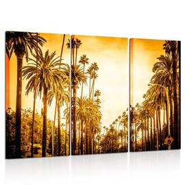 Kreative Arts 3 Piece Canvas Prints Wall Art Palm Tree in Retro Style Los Angeles Street Landscape Picture Modern Home Decor Stretched and Framed Ready to Hang for Office Decorations 16x32inchx3pcs
