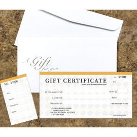 IMPACTONLINEPRINTING Custom Gift Certificates For Business - Add Your Store Name and Address, Comes with Free matching Envelopes and Sequential Numbering Printing (Modern)