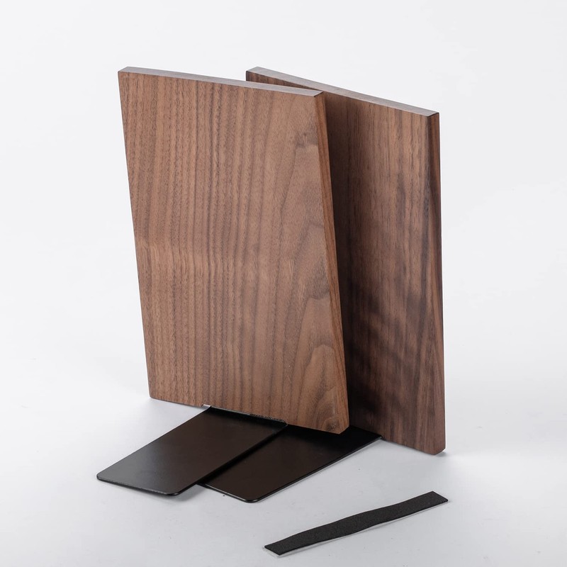 Muso Wood Handmade Walnut Book Ends, Non-Skid Bookends for Shelves,