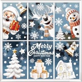UCLEVER 146pcs Christmas Window Cling 3D Sticker, Snowflake Santa Snowman Window Decal for Christmas Party Decoration Supply