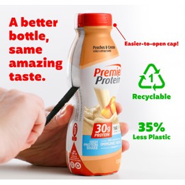 Premier Protein Shake 30g 1g Sugar 24 Vitamins Minerals Nutrients to Support Immune Health, Peaches & Cream, 11.5 Fl Oz (Pack of 12), Total 138 Fl Oz