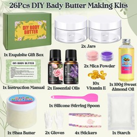 JUYRLE Body Butter Making Kit- Shea Butter Lotion Making Kit, DIY Crafts for Adults with Organic Shea Butter, Sweet Almond Oil, Mica Powder, Natural Whipped Body Butter Maker Skin Care Gifts for Women