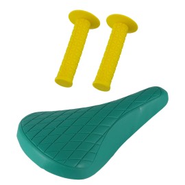 PRO+ Green Diamond Saddle & Brown Triangle Grips BMX BIKE