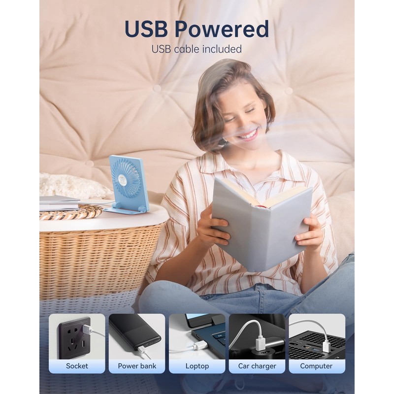 TriPole Mini Desk Fan USB Powered Portable Fan Small Personal