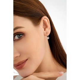 Serenity Sleepers 925 Solid Sterling Silver Sleeper Huggie Hoop Charm Earrings For Women | Heart | Dainty Zirconia Earrings - Mini Heart Micro Pave Hoops