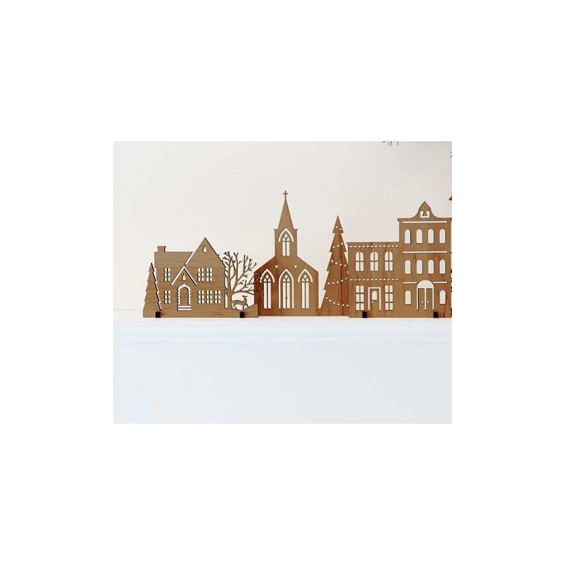 Cherry Wood Christmas Village