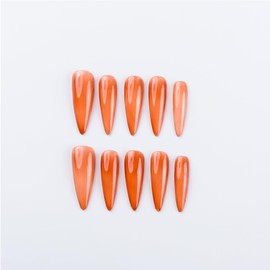 Jelly color Stiletto press on nails, Jelly Nail Polish, semi-transparent nail for Christmas, Birthday, Prom Event (Amber, M)