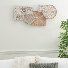 Deco 79 Wood Floral Home Wall Decor Intricately Carved Wall Sculpture, Wall Art 36" x 2" x 17", White