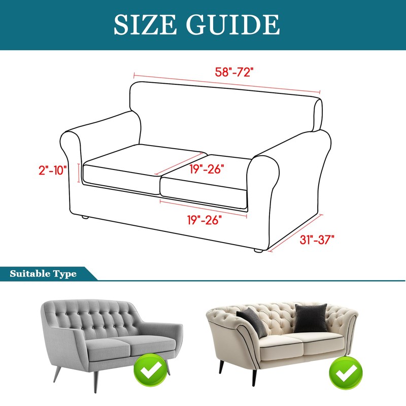 FUANGUI 3 Piece Stretch Sofa Couch Covers for 2 Cushion,