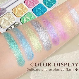 HOSAILY 8 colores resaltador facial paleta de maquillaje Diamond Glitter iluminadores de maquillaje, intenso-color camaleón sombra de ojos arco iris b