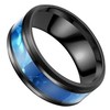 Synthetic Blue Topaz Ring Black Stainless Steel Azure Wedding Band