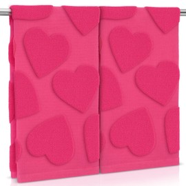 DERTE 2 Pcs Heart Valentine's Day Hand Towels Set Red Bathroom Decorative Towel 13.7 x 29.5 Inches Soft Cotton Kitchen Towels for Drying Cleaning Cooking Loved Ones