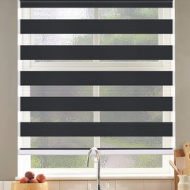 SEEYE Cordless Zebra Blinds Roller Shades for Window Day and Night Blind Dual Layer Light Filtering Shade Light Control Room Darkening Horizontal Window Treatment 31" W X 72" H, Black