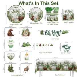 Xynic 144pcs Let The Adventure Begin Baby Shower Decorations Tableware Complete Party Set, Let The Adventure Begin Decorations, Serves 20 Guests, for Boy Baby Shower Party
