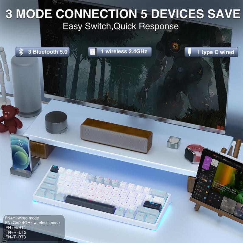 Solakaka SK961 Wireless Mechanical Keyboard 60 Percent Keyboard Tri-Mode Connection