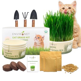 Environet Cat Grass Kit for Indoor Cat, Organic Grass Growing Kit with Seeds, Soil and Planting Tools, Quick Germination, Perfect for Beginners