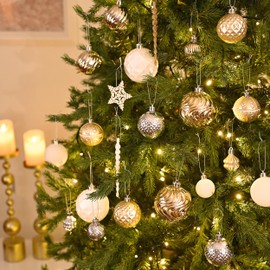 Valery Madelyn 100ct Christmas Tree Decorations Ball Ornament Set, White and Gold Shatterproof Christmas Hanging Ornaments Bulk for Xmas Holiday Party Decor (Variety Style and Size)