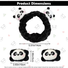JazSwirl Spa Headband Wrist Bands for Washing Face, 3 Pcs Black White Panda Face Wash Headbands, Kawaii Panda Headband with Arm Bands, Cute Animal Spa Makeup Skincare Headbands with Wristbands