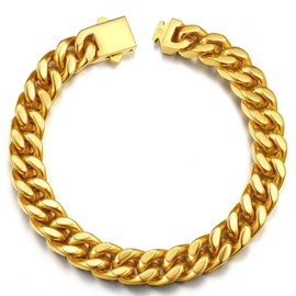 Men Cuban Bracelet Chain 9mm Wide 7.5Inch Gold Chain Bracelet Men
